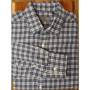 Canali Shirt Mens Large Blue Plaid Button Up Long Sleeve Made in Italy Cotton